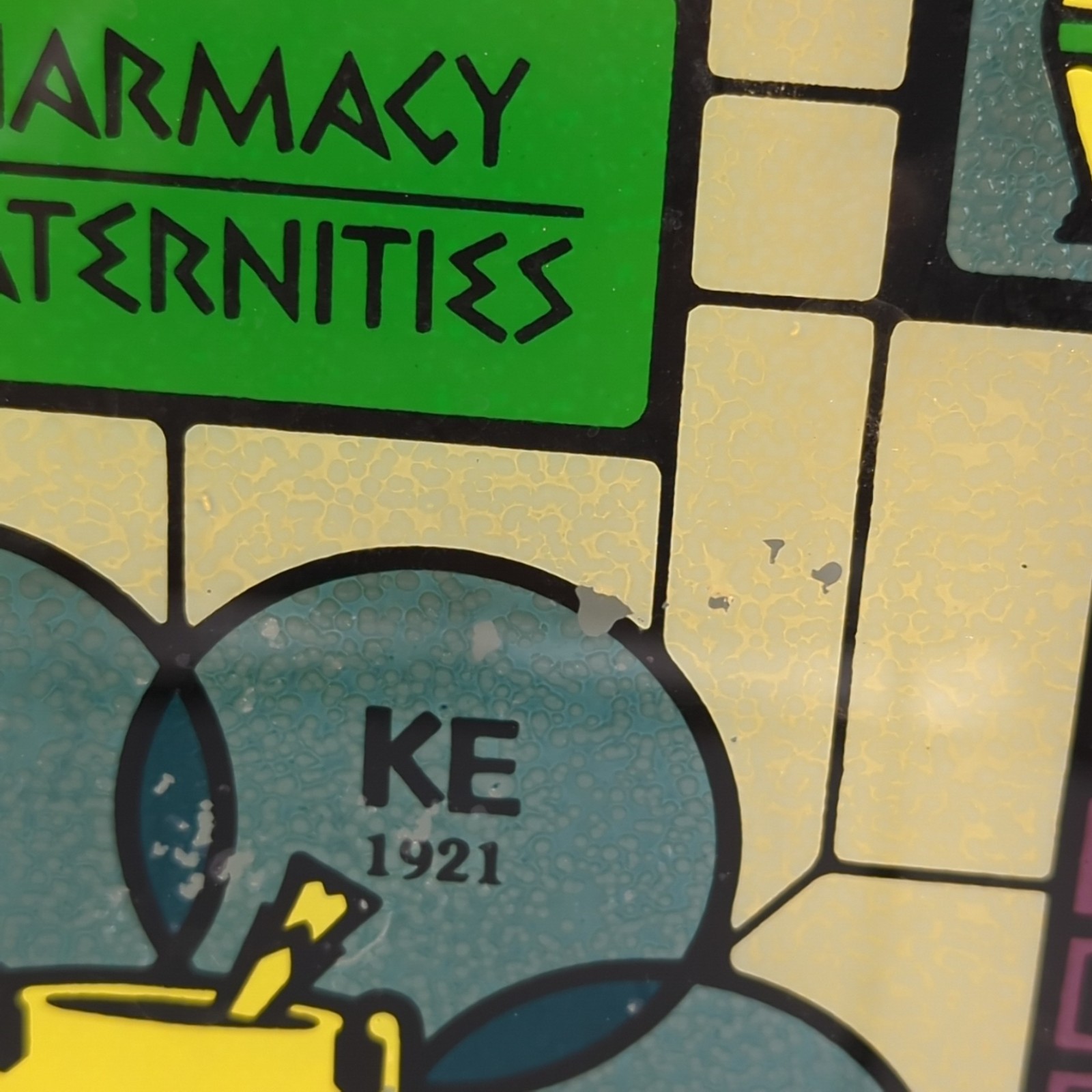 Schering Pharmacy Fraternities Vintage Stained Glass Panel Advertising 9x6x1/4”