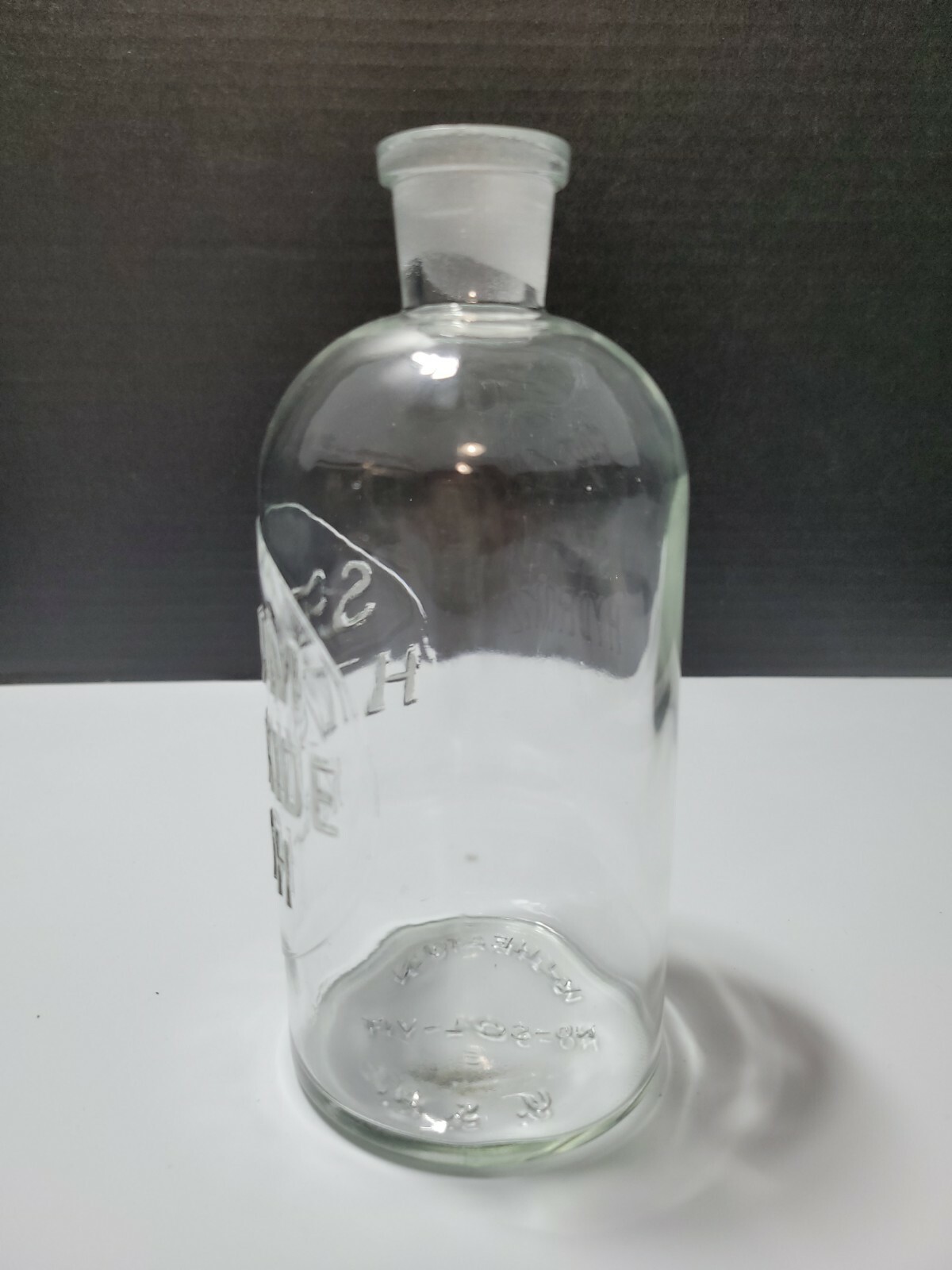 Wheaton No Sol Vit 5 Glass Bottle Embossed Sodium Hydroxide NaOH USA 6.75″ VTG
