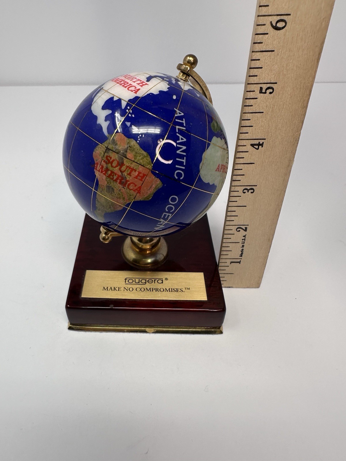 Fougera Pharmaceutical Lapis Lazuli Brass Desk Accent World Globe
