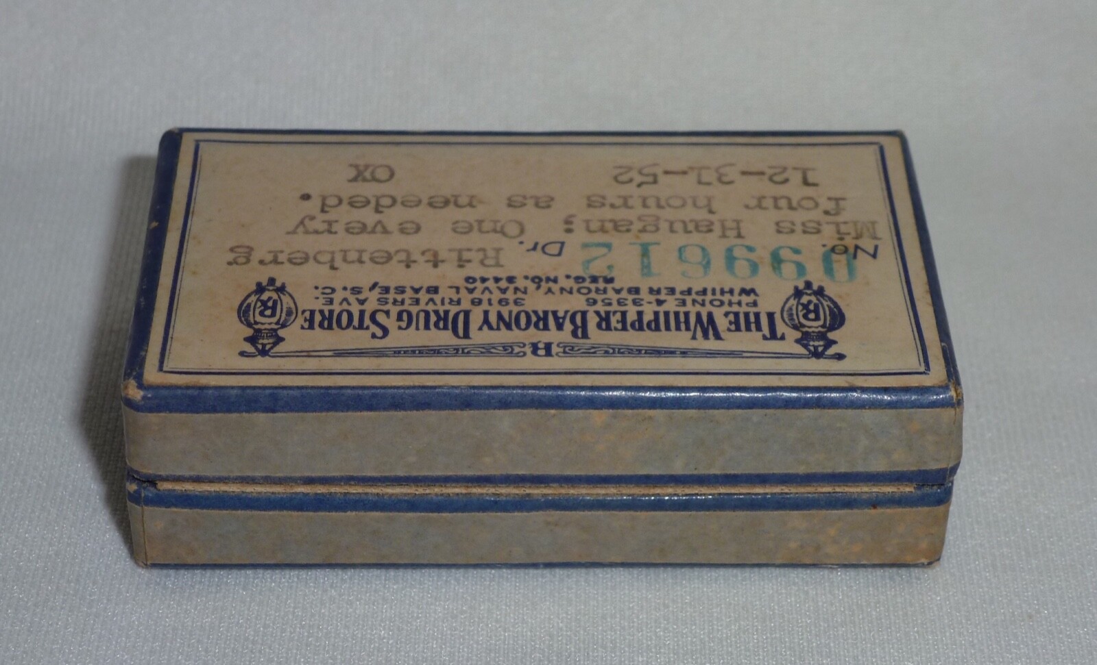 Vintage Charleston Naval Base, SC Hinged Drug Store Pharmacy Pill Box – Navy