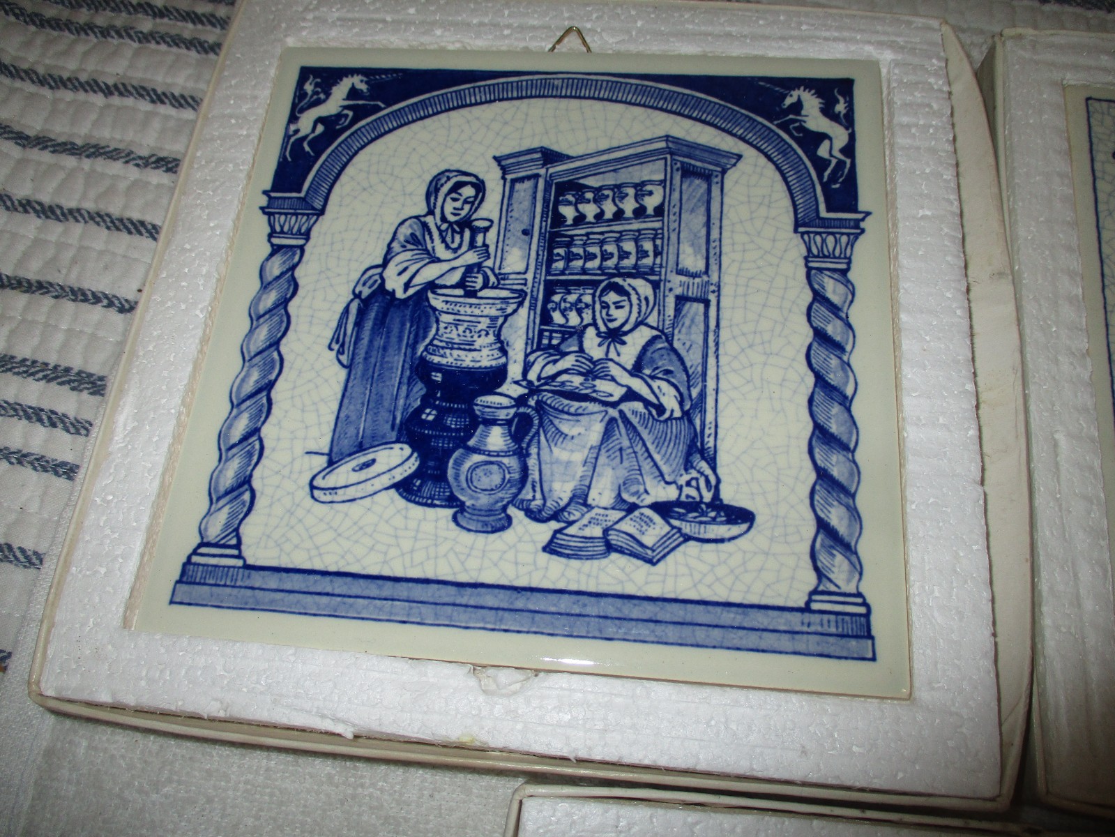 Lot of 3 Delft Holland Pharmacy 17th Century Design Burroughs Wellcome Co Tiles