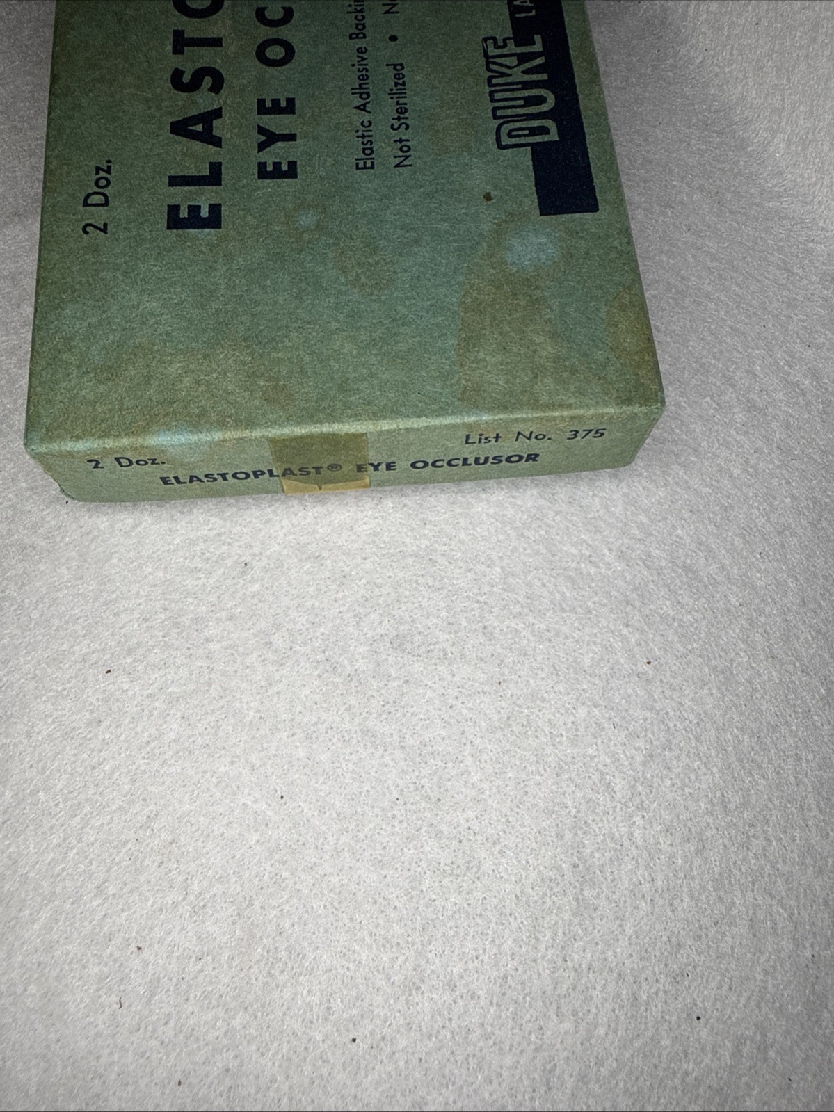 Vintage Elastoplast Eye Occlusor Duke Lab List No. 375 Box w/ 14 Medical Patches