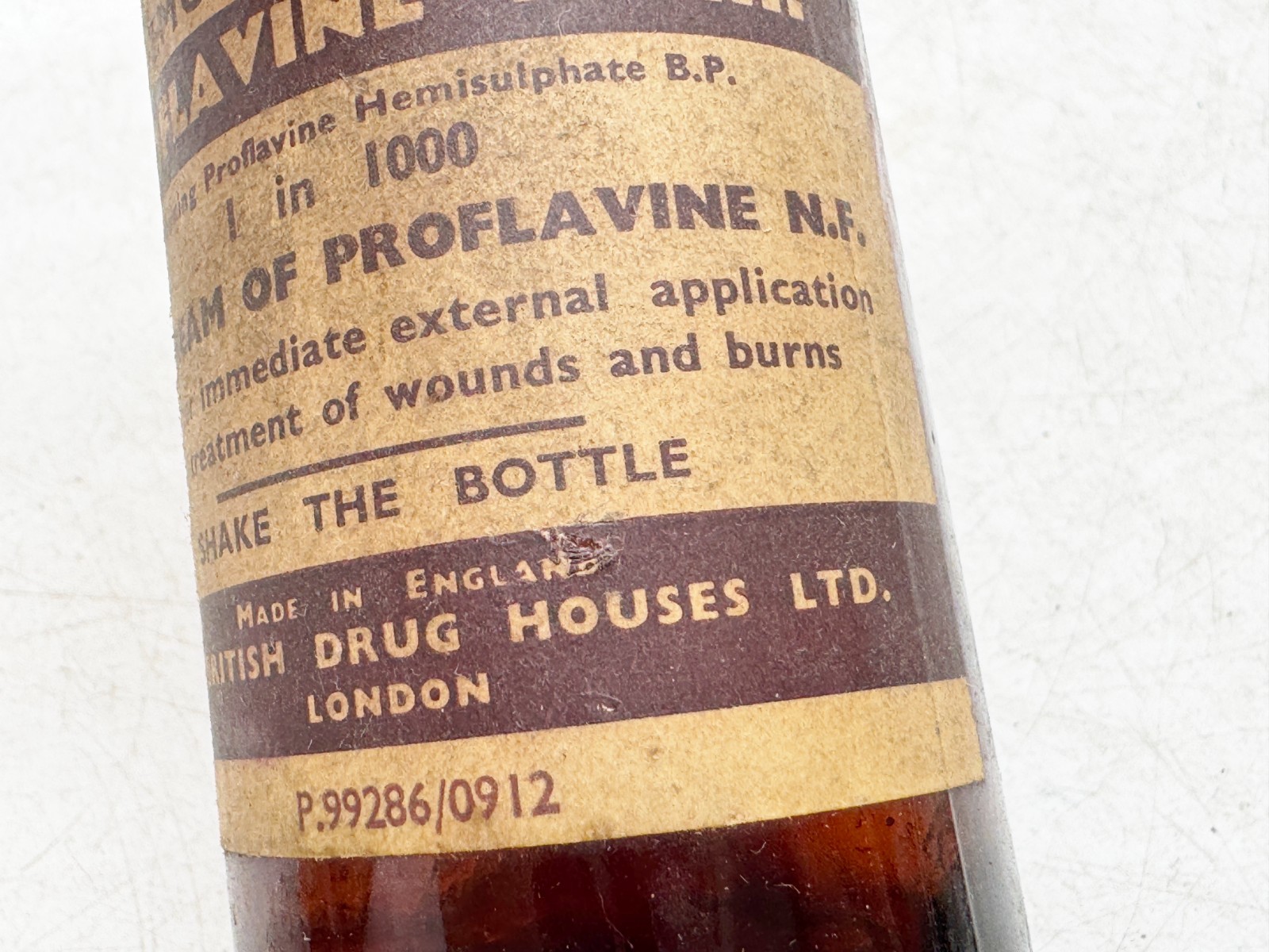 VINTAGE PROFLAVINE EMULSION MEDICINE BOTTLE BRITISH DRUG HOUSES LONDON
