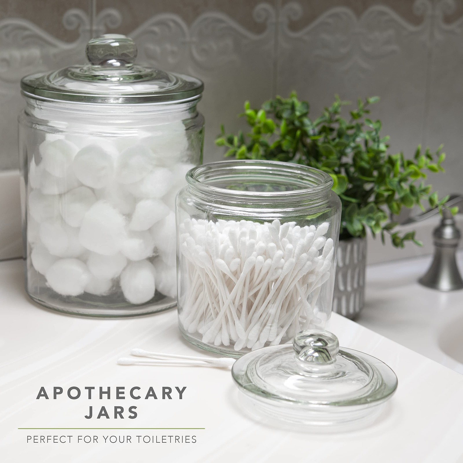 Glass Apothecary Jars – Set Of 3 – 32oz Canisters With Lids – Sugar Container…