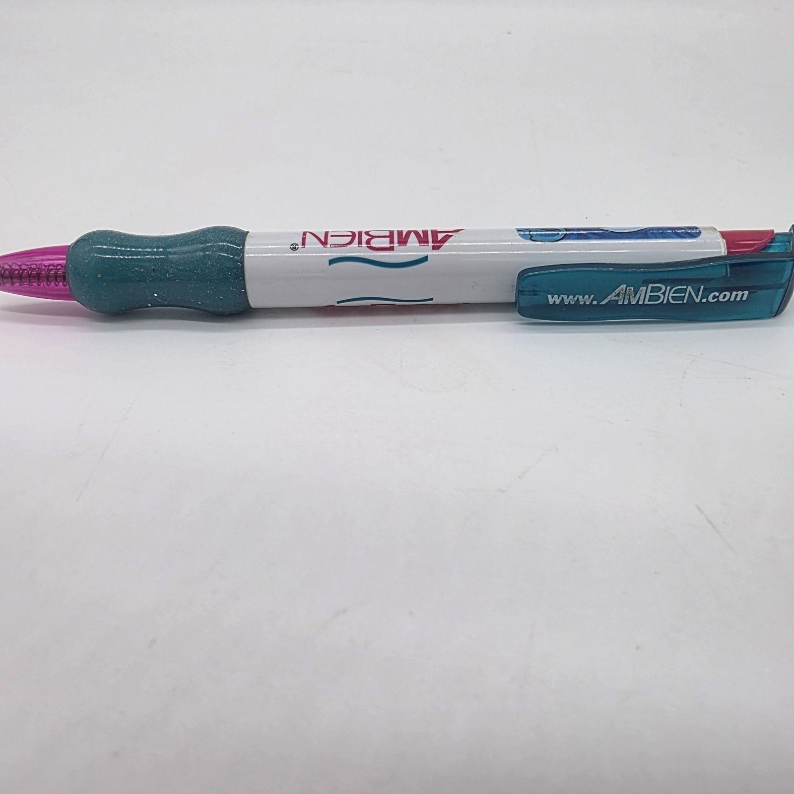 Ambien Zolpidem Tartrate Promotional Pen Teal Grip Pink Clip Black Ink Logo
