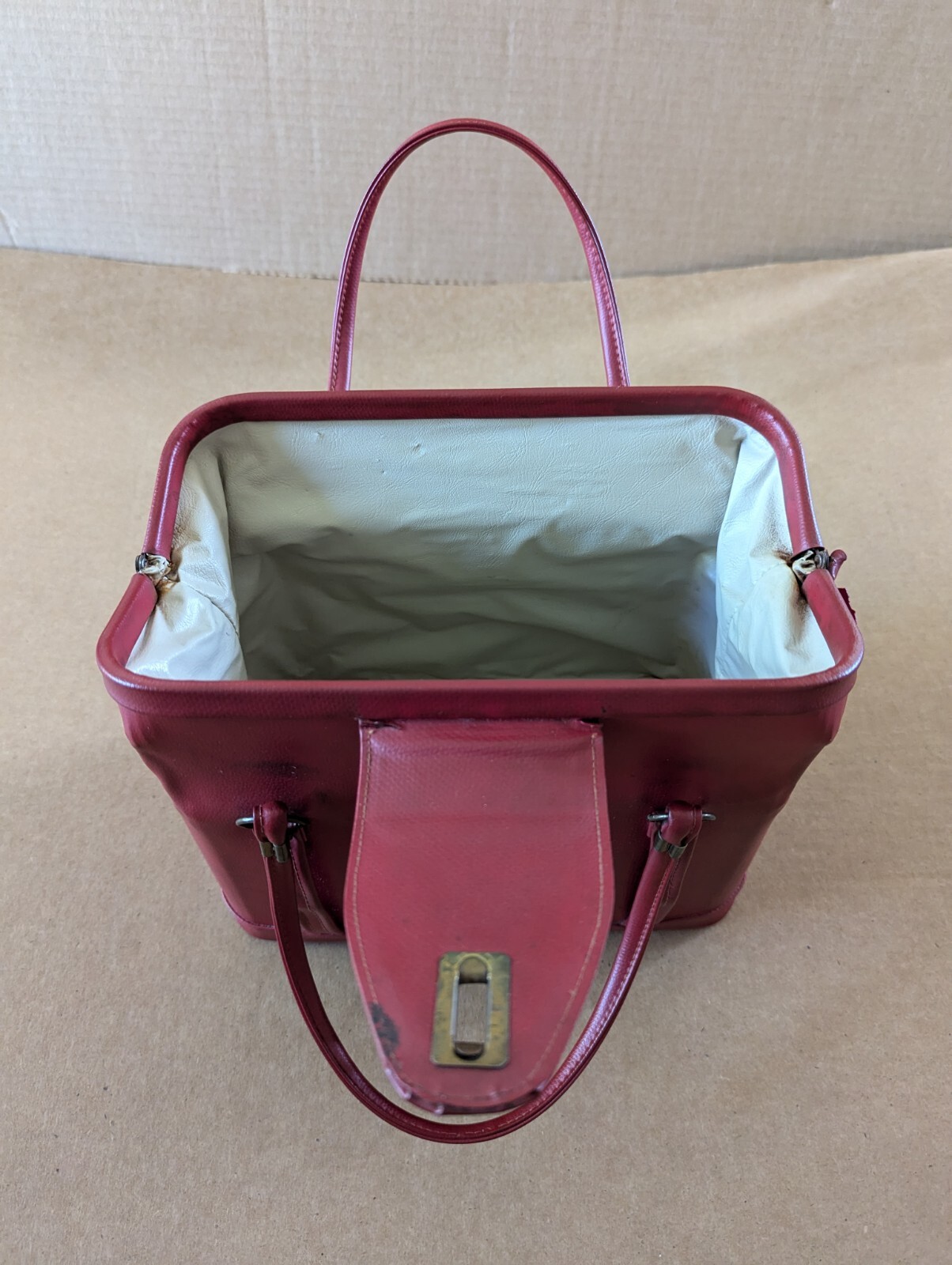 Rare! Vintage Burgundy Maroon Thick Heavy Leather Travel Doctor’s Bag Apothecary