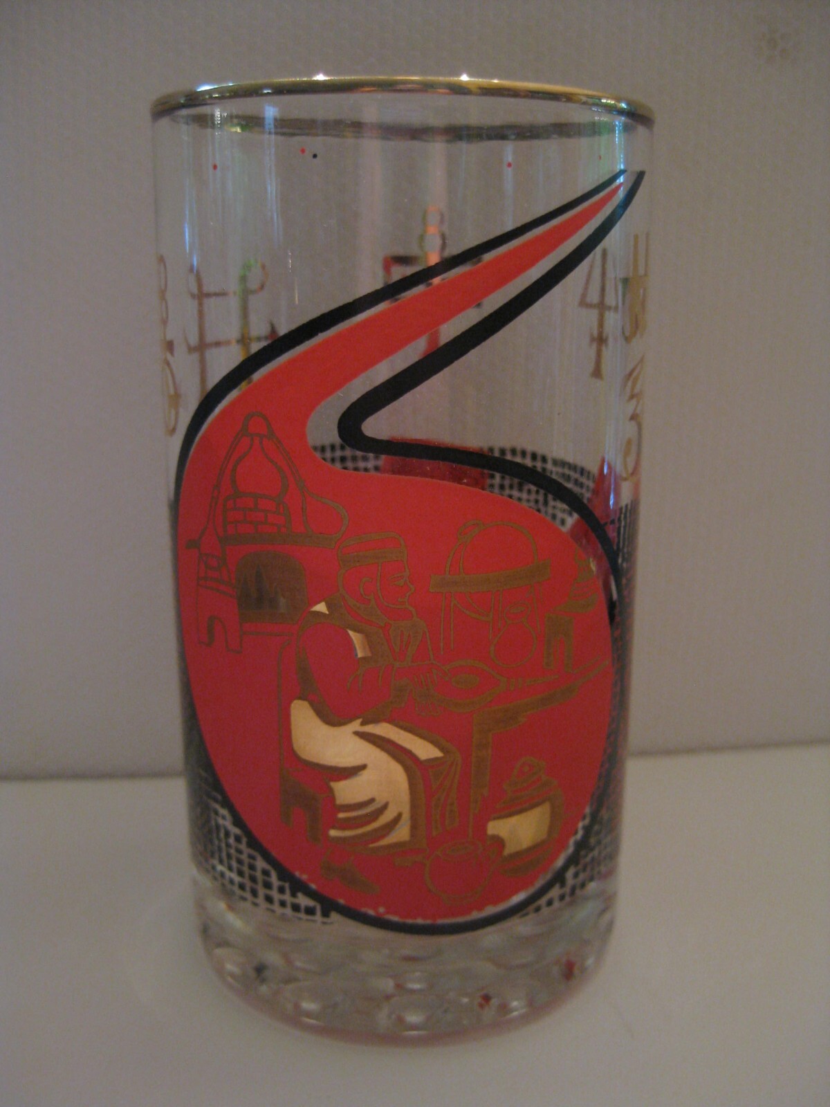 1960s Roerig Pharmaceutical Highball Glasses Set of Four Multi-Color Graphics