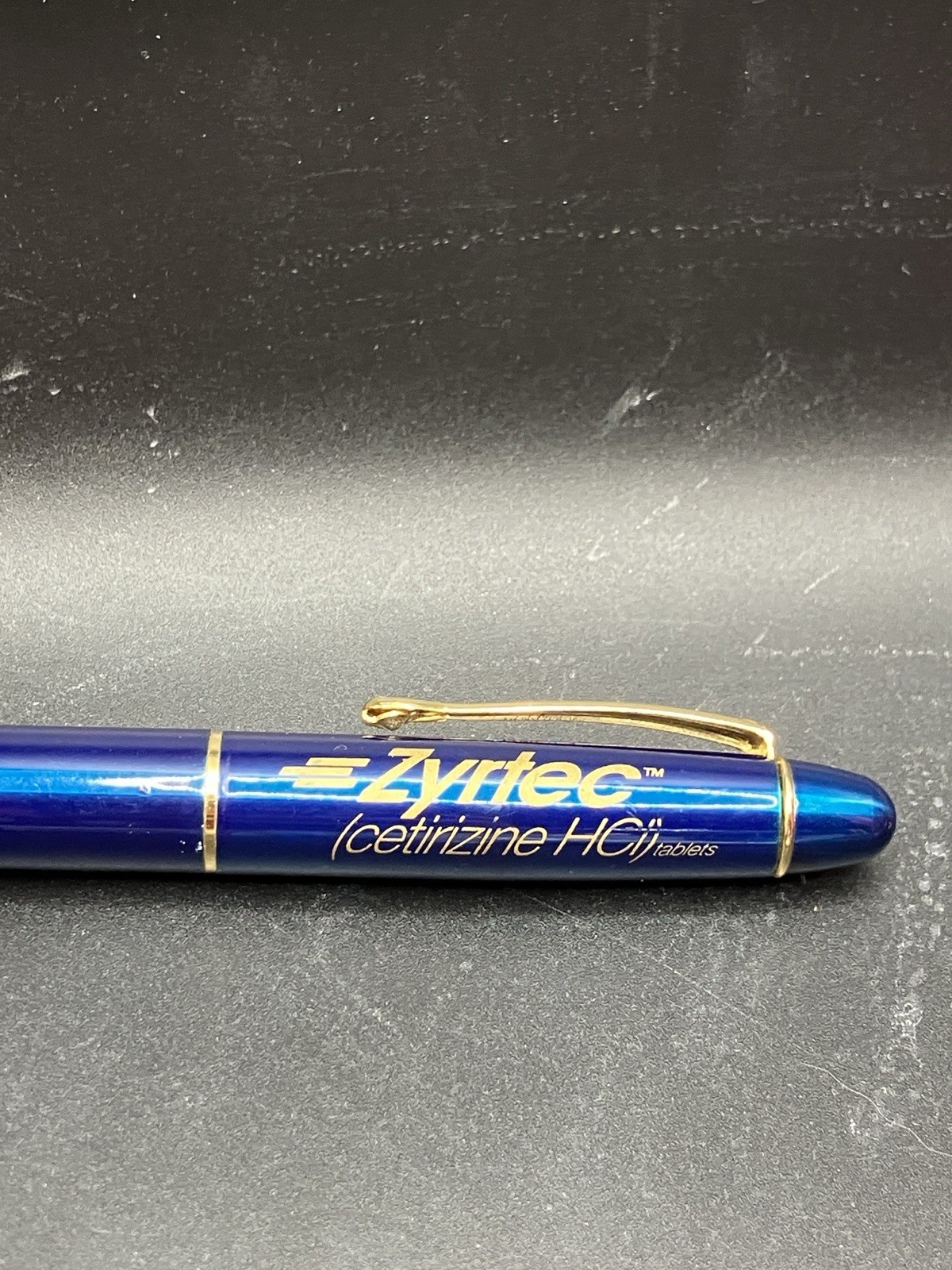 ZYRTEC Blue Gold Heavy Metal Medical Drug Rep Ballpoint Pen Cetirizine HCl WORKS