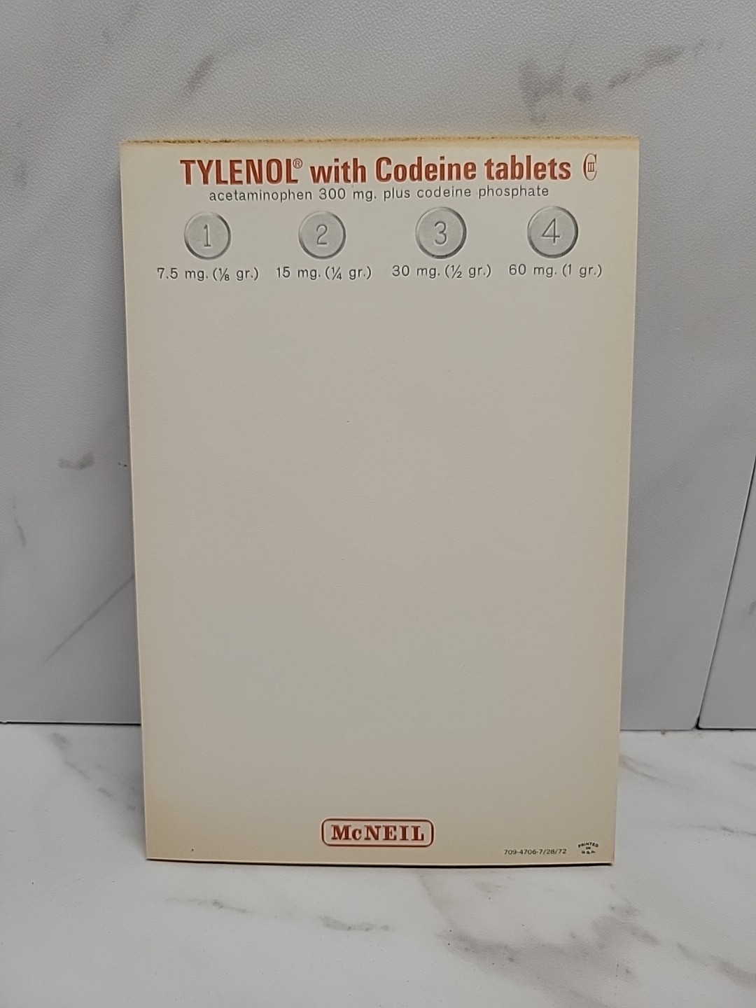Vtg Tylenol Codeine McNeil Pharmaceutical Writing Tablet Promo 1972 USA NOS