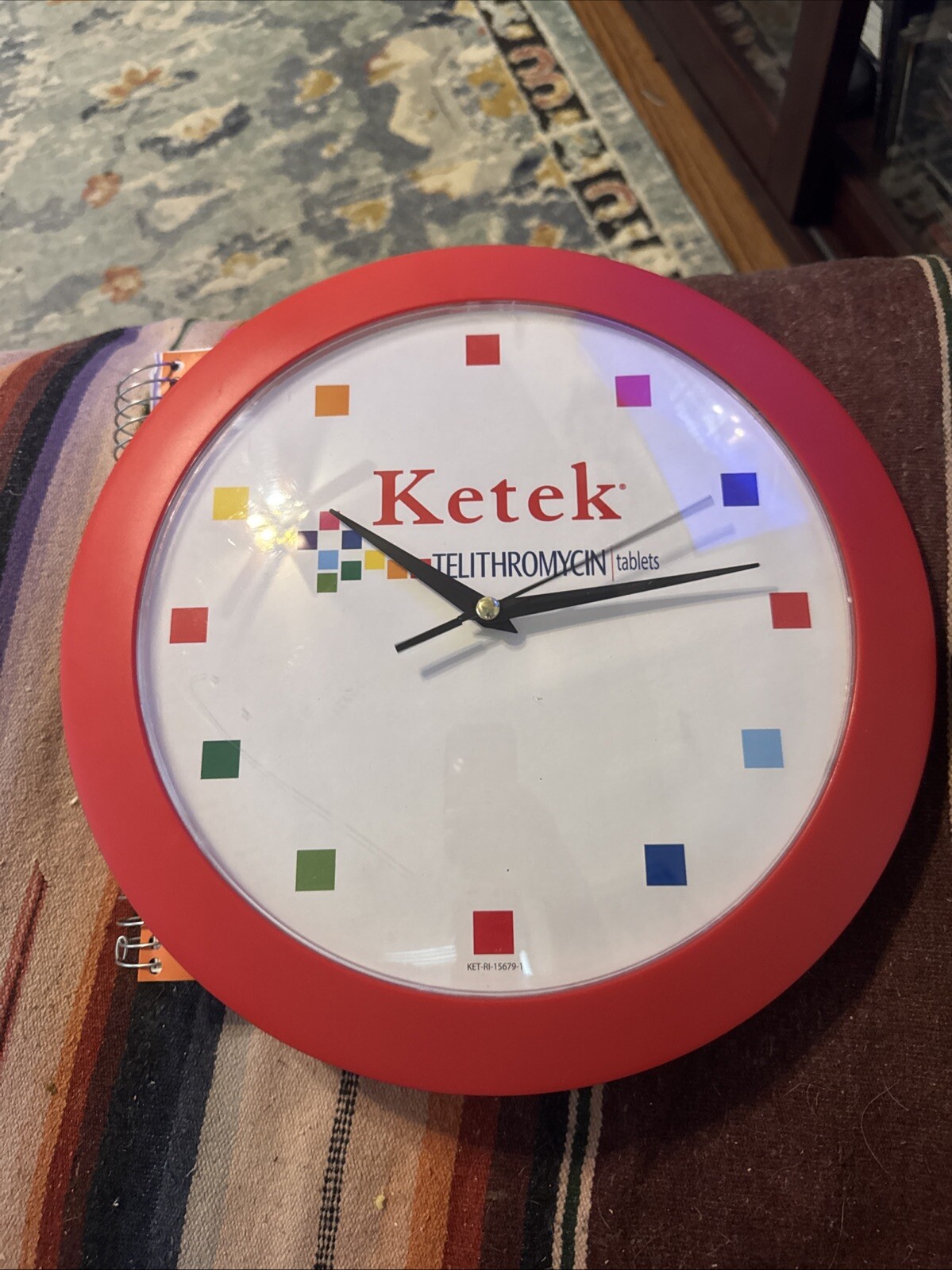 Pharmaceuticals Drug Rep Collectable Ketek Wall 12″Clock Red and White Works!