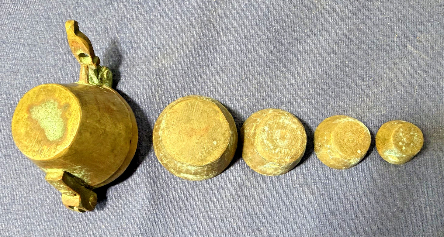 Complete Set of Antique Bronze Nesting Apothecary Weights or Bucket Weights R8