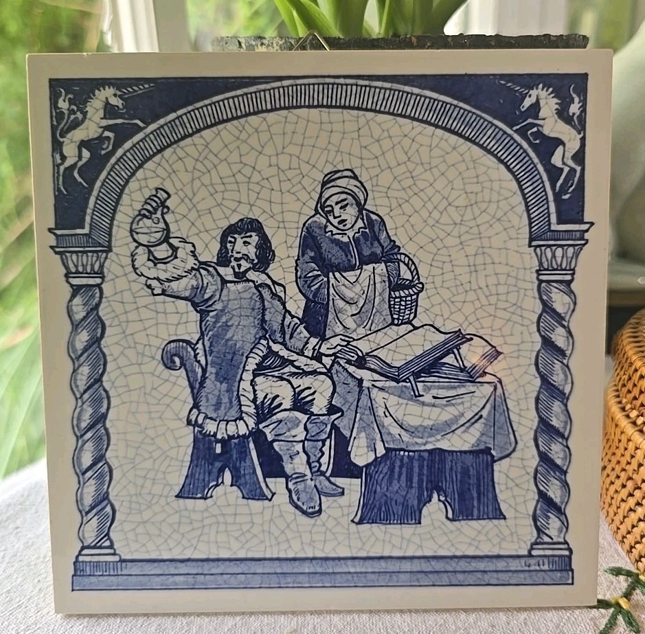 VINTAGE 1987 BLUE DELFT HOLLAND HANDMADE PILL TILE BURROUGHS WELLCOME CO.