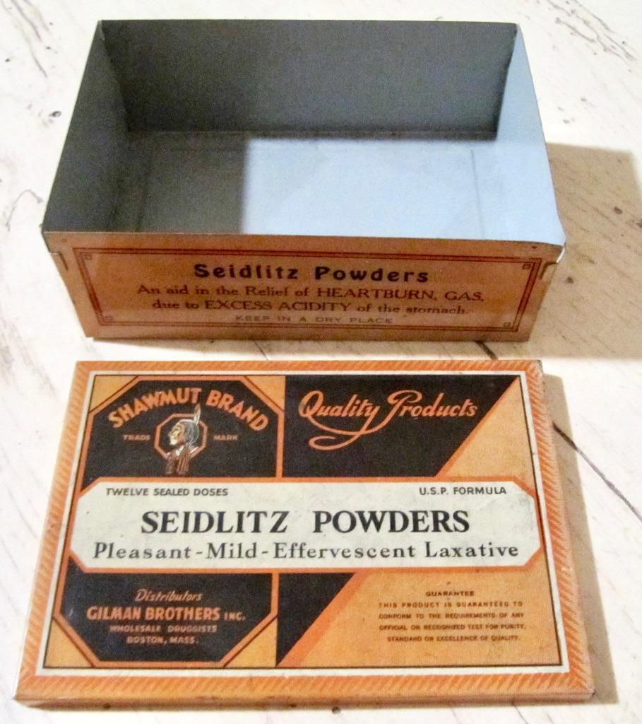Seidlitz Powders Tin Container 1900s Shawmut Brand Medical Gilman Brothers