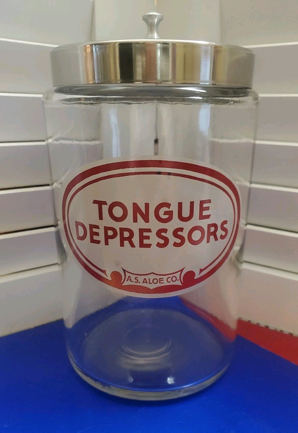 VTG AS Aloe Glass Tongue Depressor Apothecary Jar Profex Lid Medical USA 1950s