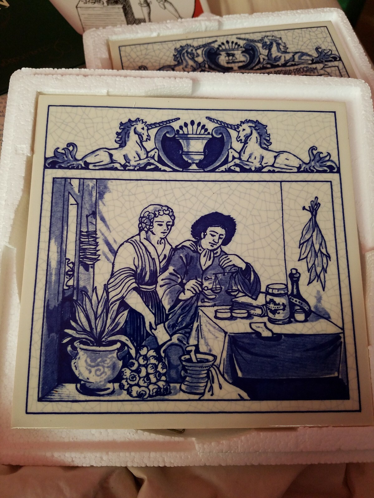 BURROUGHS WELLCOME Pharmacy Pill Tile Handmade DELFT Apothecary #10