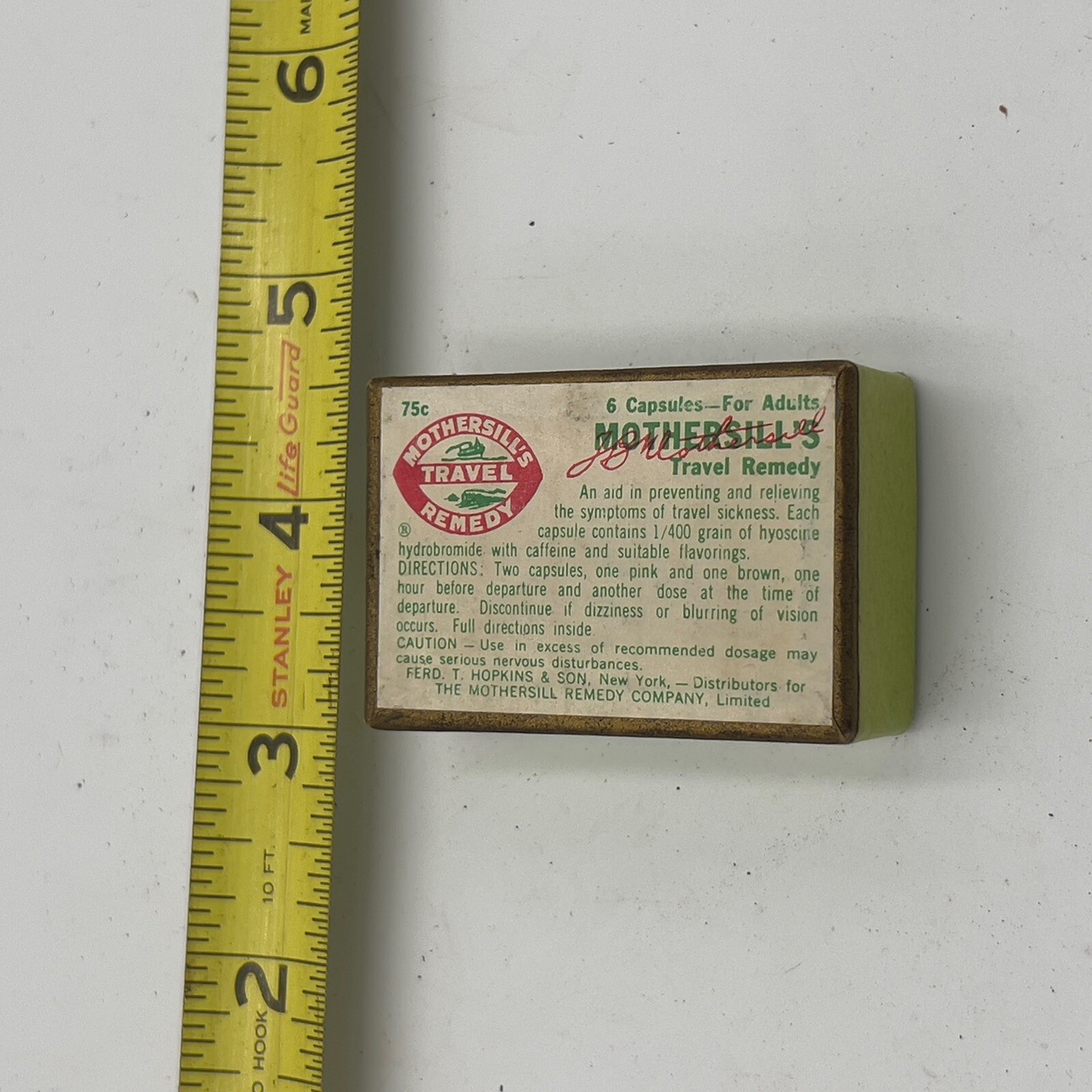 Vintage MOTHERSILL’S Seasick Remedy for adults Medicine box 1930’s