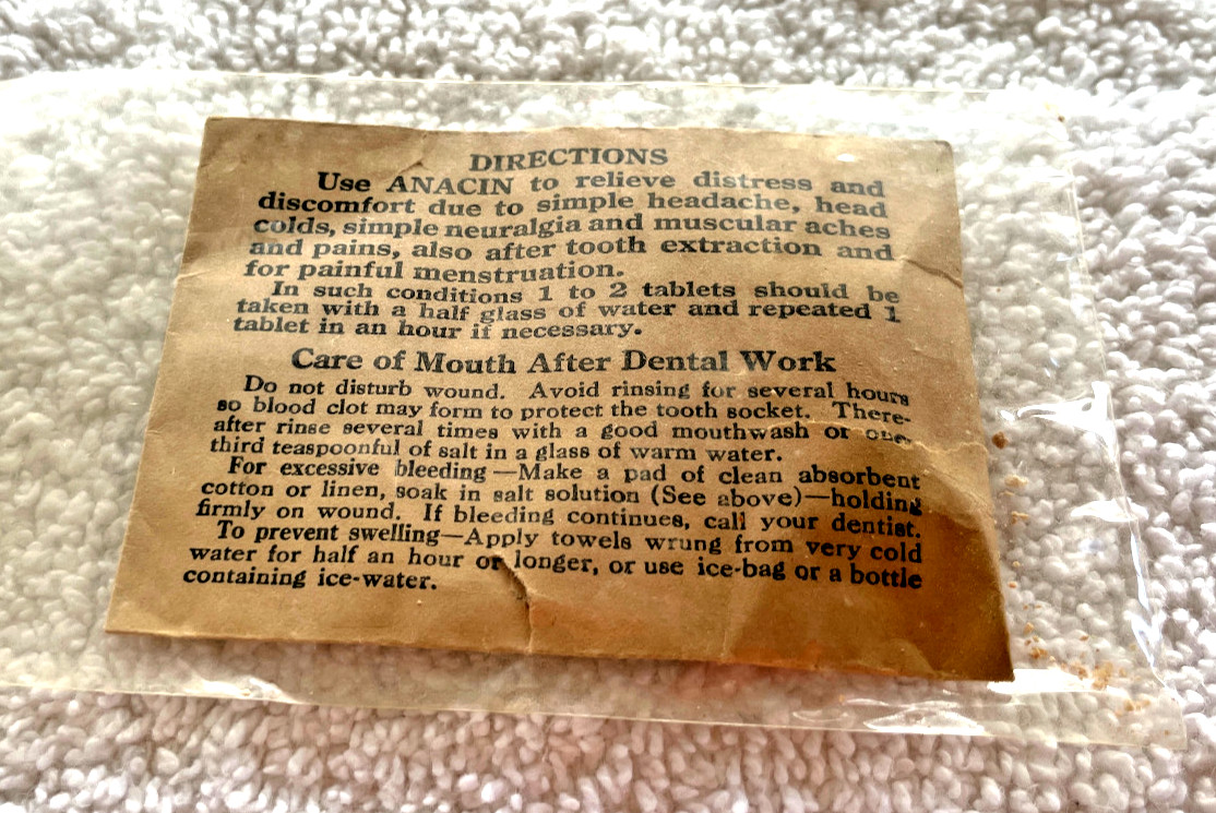 VTG 1940s Anacin Brown Paper Sample Package Unopened USA HTF