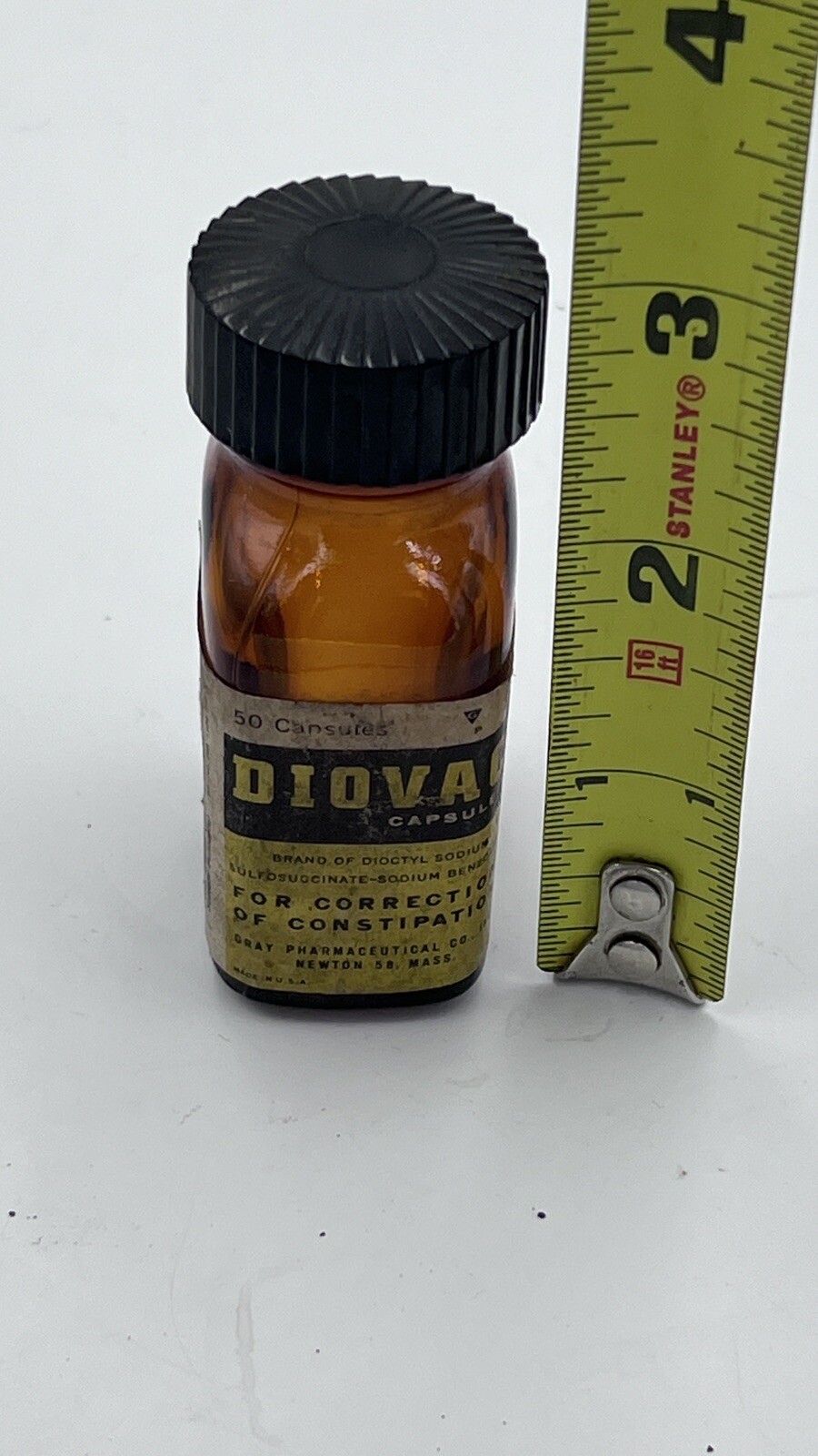 Vintage 1940’s DIOVAC ( dioctyl sodium ) Gray Pharmaceuticals Brown Bottle EMPTY