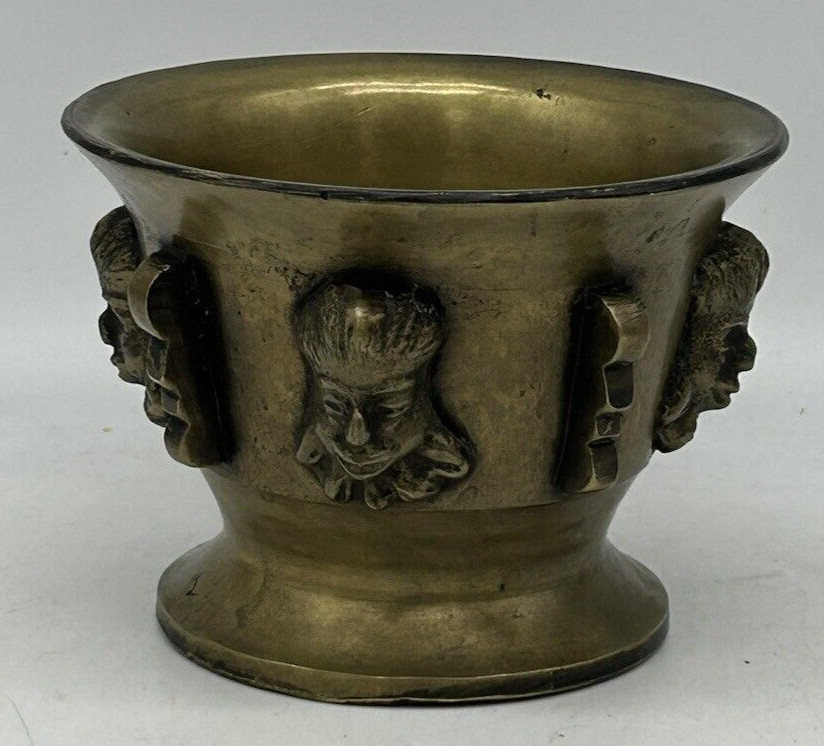 Brass Mortar & Pestle, 4 Faces, Made in Spain, 3 3/8″ Height, Heavy