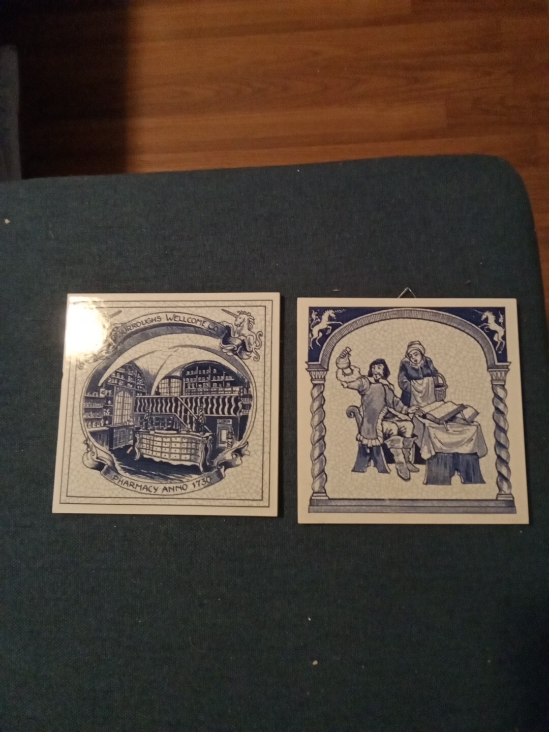 VINTAGE BLUE DELFT HOLLAND HANDMADE PILL TILE BURROUGHS WELLCOME CO.