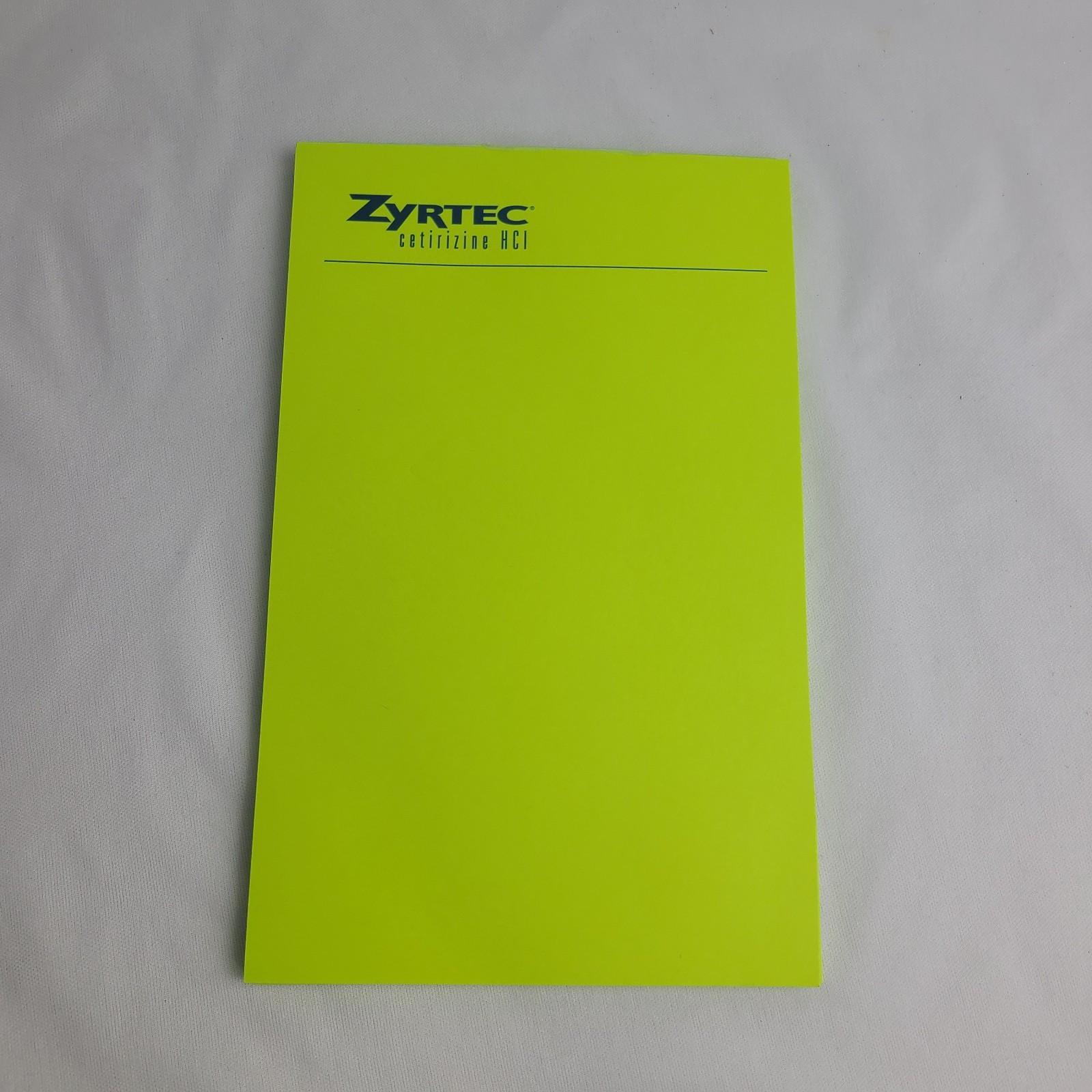 Vintage 2001 Zyrtec Notepad Neon Green Pharmaceutical Drug Rep Promo Pfizer