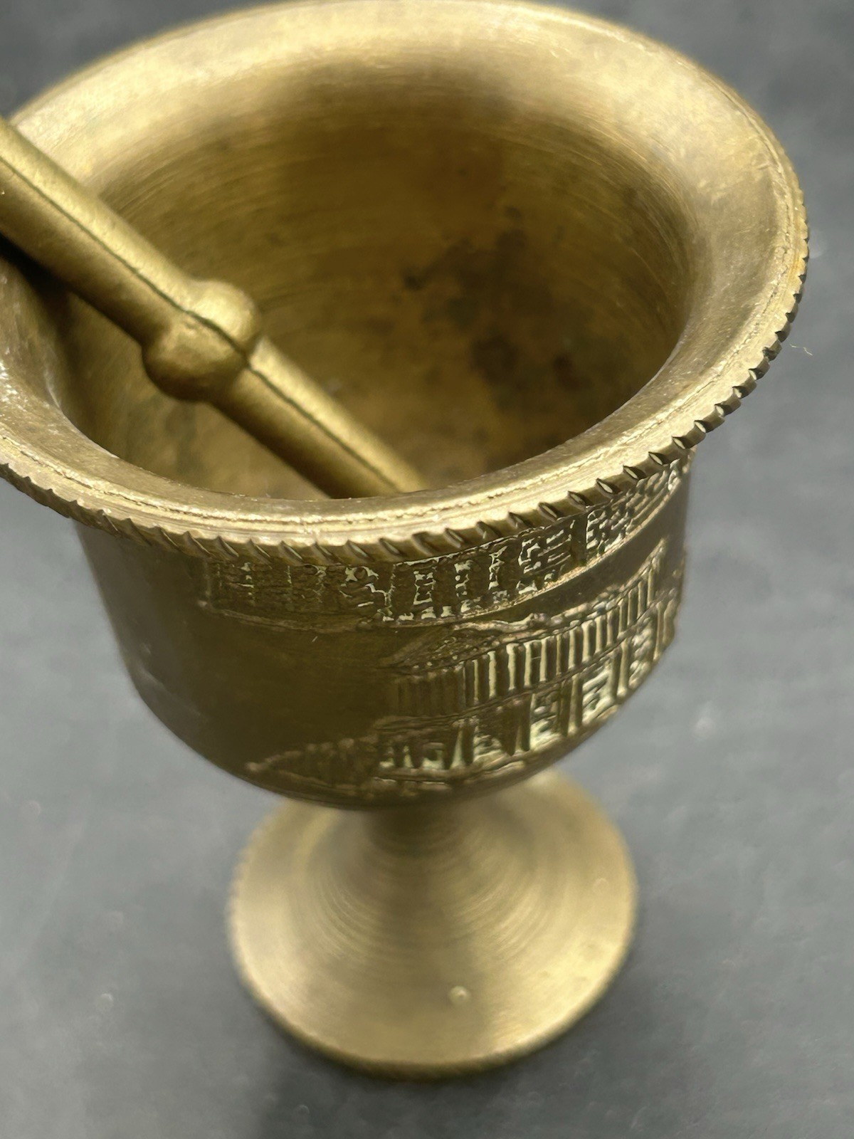 Vintage Small Brass Mortar and Pestle Set, Apothecary Parthenon Greece Design