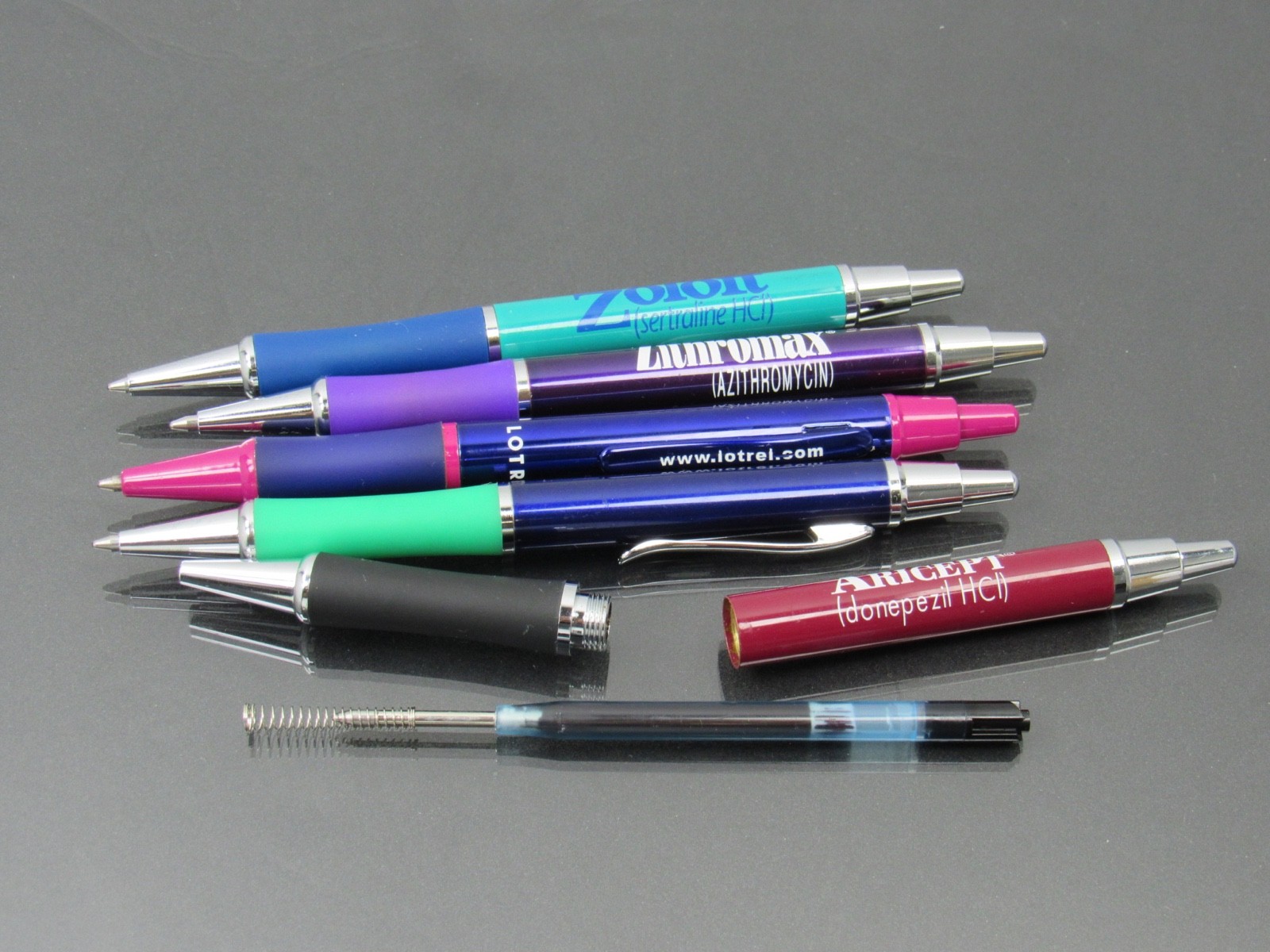 Drug Rep Pharmaceutical Sleek Metal PENS Lot of 5 Aricept Celebrex Zoloft Lotrel