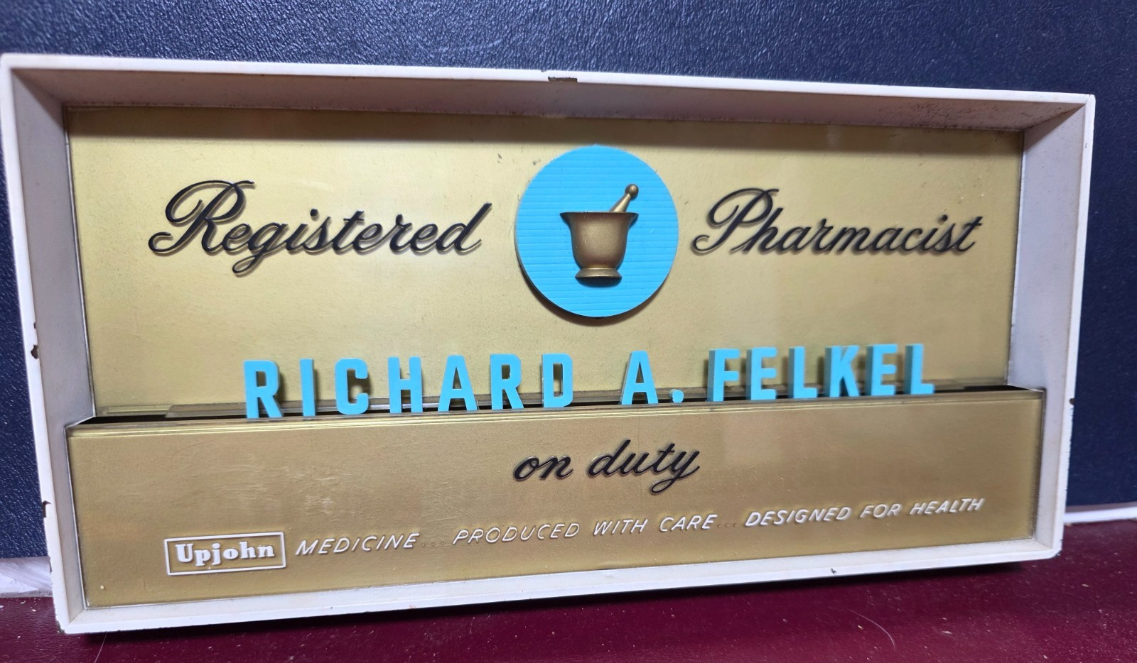 Vintage Sign Pharmacy Apothecary Pharmacist Druggist Upjohn Name Plate