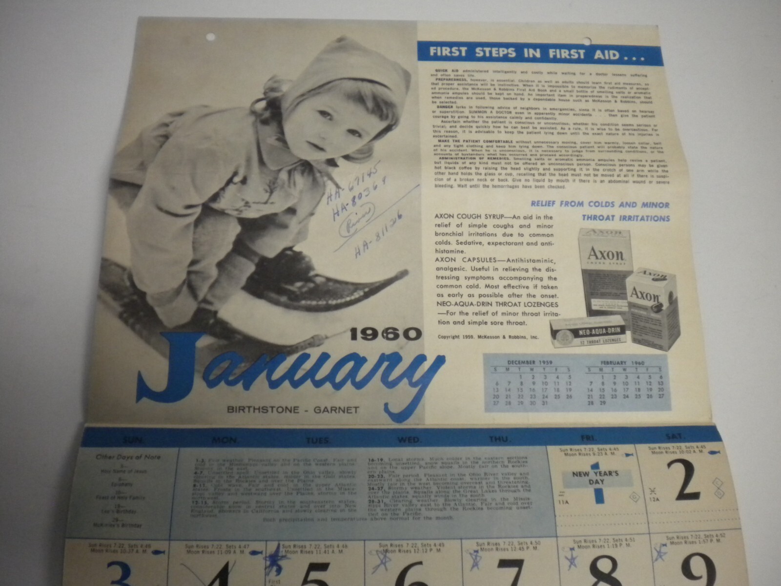 Vintage 1960 McKesson’s Medicine Calendar Michels Pharmacy Clearwater FL 60s VTG