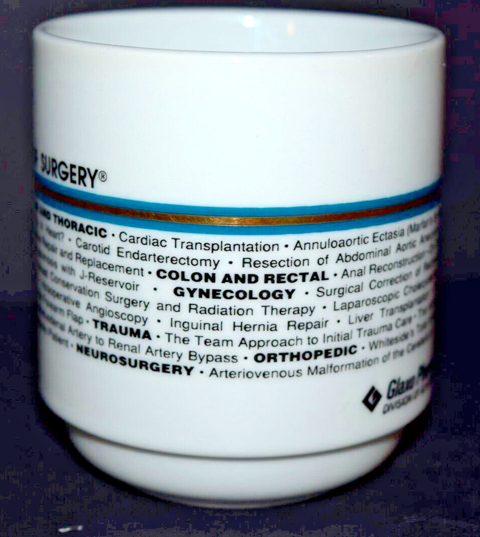 Vintage Glaxo Pharmaceuticals Masters of Surgery Coffee Mug Cup White Porcelain