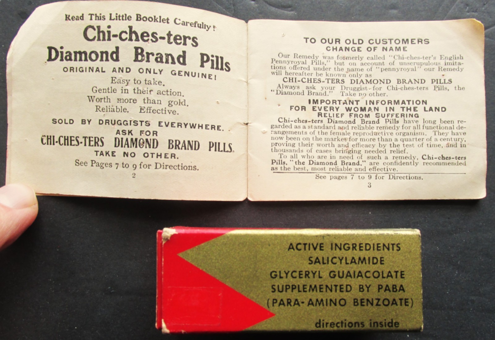 Vintage Group Of CHICHESTER Menstrual Medicine Items Booklet Box Celluloid Book
