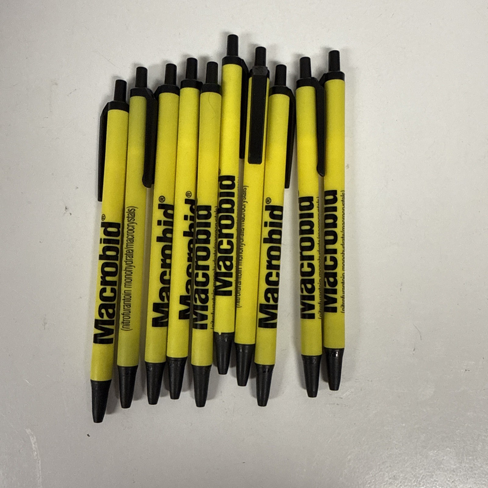 Macrobid BIC Pharmaceutical Pharma Drug Rep Pens Yellow Plastic Pens Lot Of 10