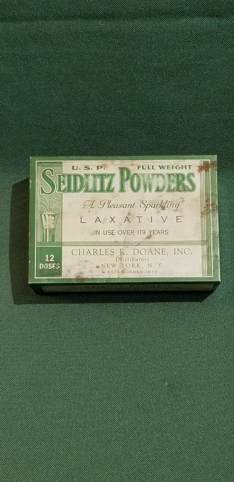 Antique Tin Seidlitz Powders Charles R Doane New York Pharmacy ad w/ packs.