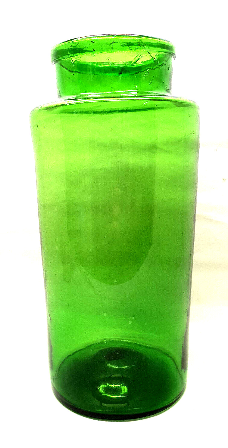 Vintage Large Pharmacy Pot 34 Cm Blown Glass Green Decoration