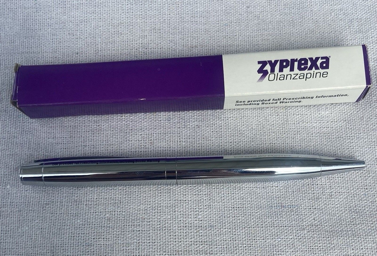 ZYPREXA Pharmaceutical DRUG REP METAL POINT PEN Heavy New In box Black Ink