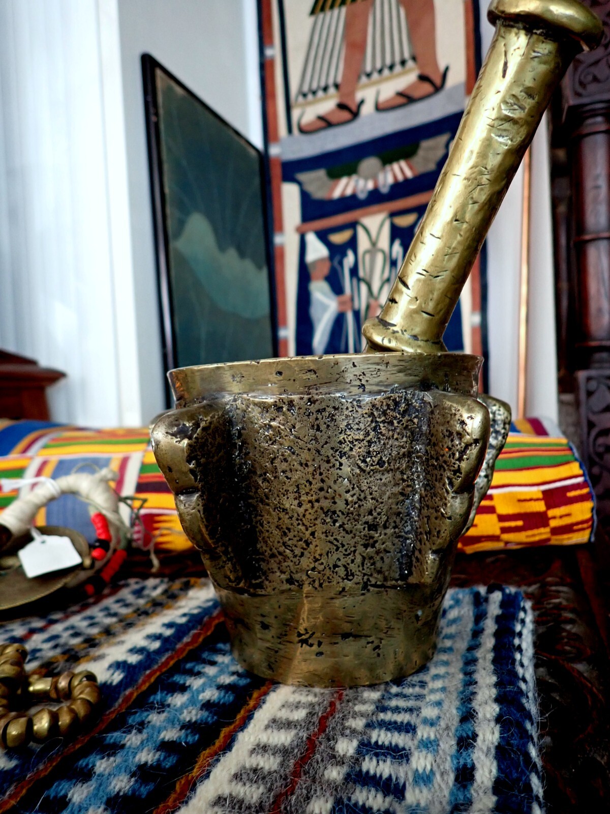 Brass Pestle Mortar Morocco Tuareg Spain Antique 19th Century Cast Brass