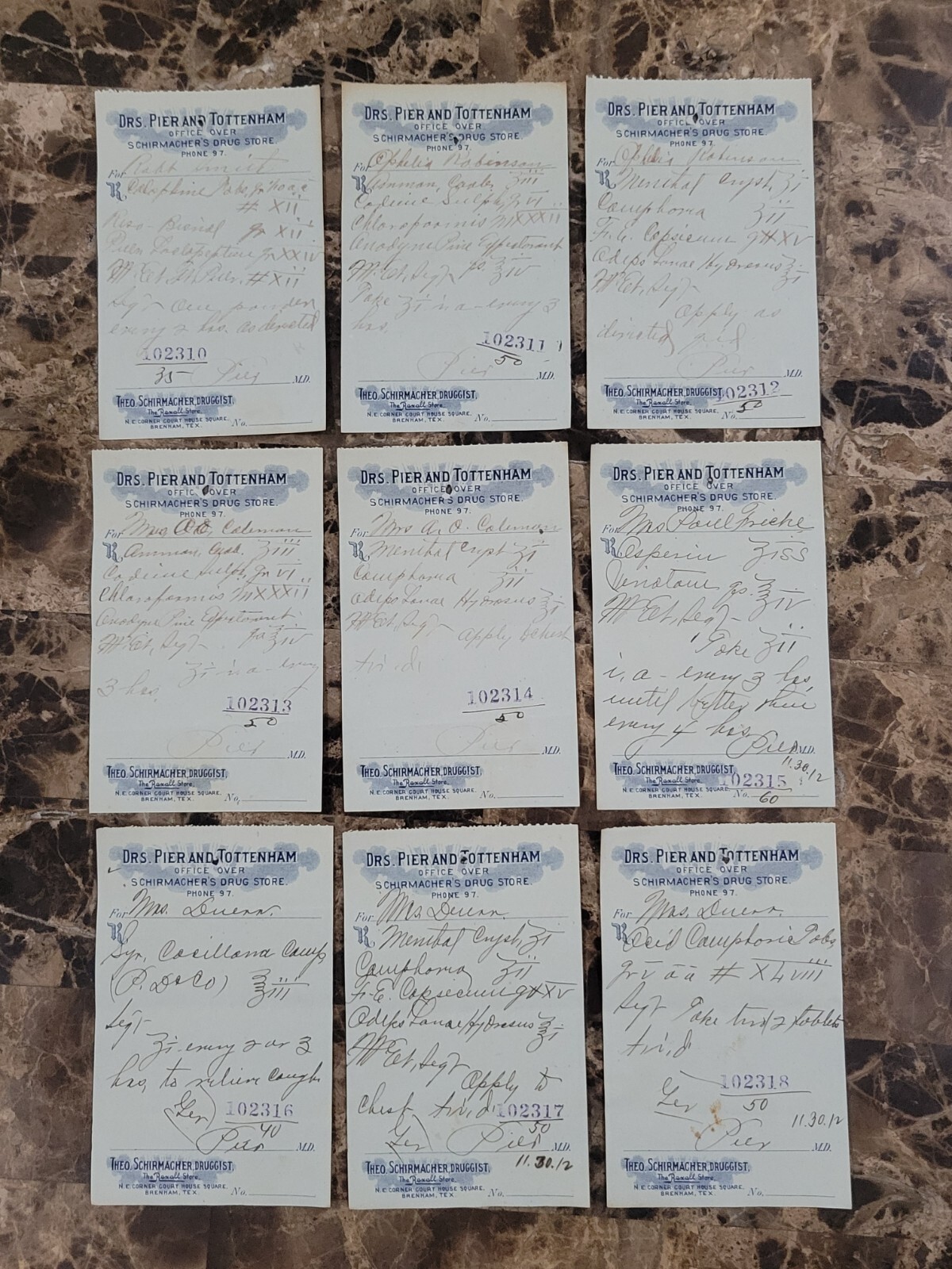 100 antique prescriptions (1912): Opium, Poppy, Dionin, Codeine & Anodyne