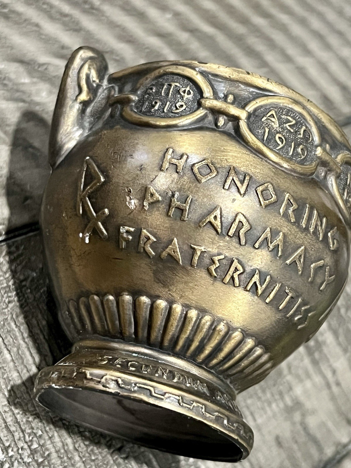 Vintage Mortar SECUNDUM ARTEM” RX Pharmacist Brass Coricidin Pharmacy