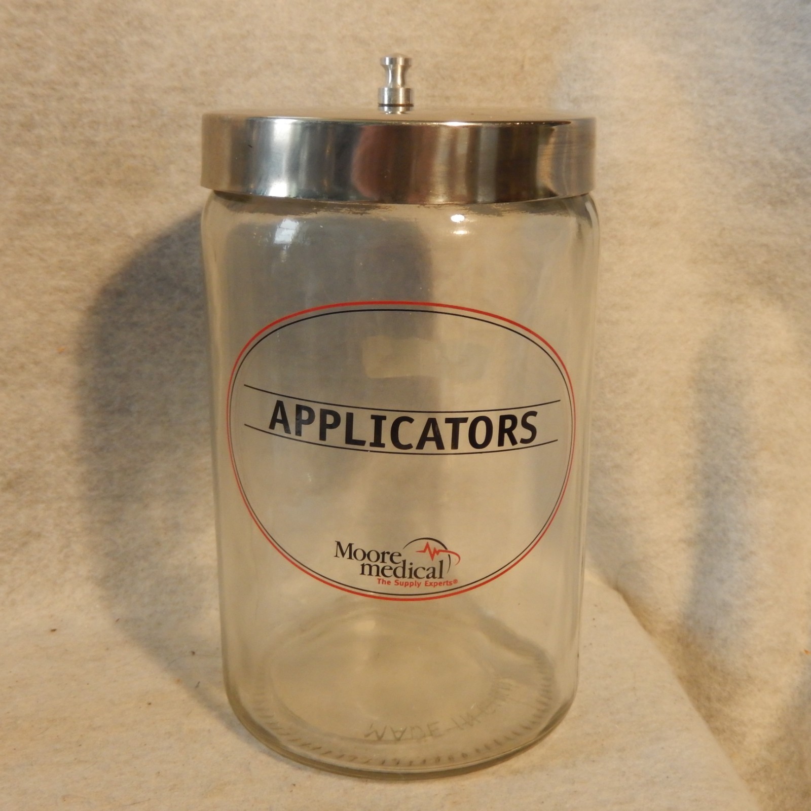 Set 3 Vintage MOORE Medical Supply Glass Jar Apothecary Antique Canisters Gauze