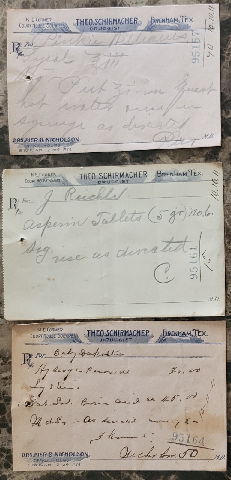 File box & 97 antique prescriptions (1911) – Dionin, Codeine, Infant Anodyne