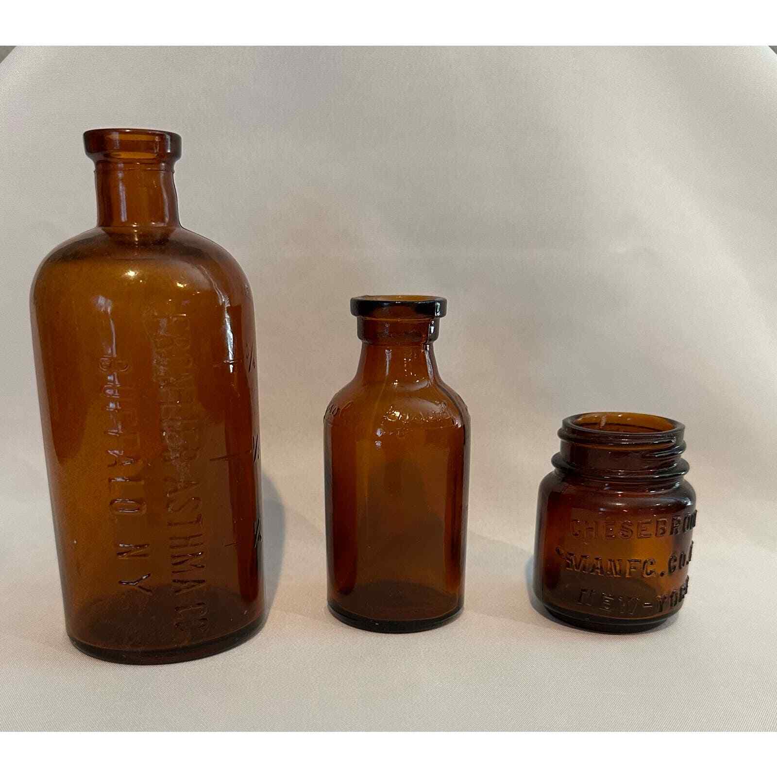 Vintage medicine bottles brown Frontier Asthma Co., Lysol, Chesebrough