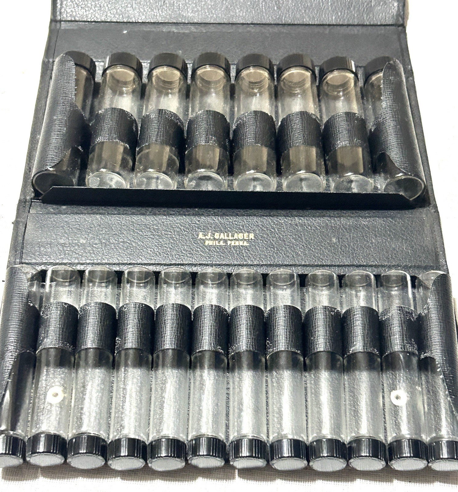 Vintage A.J. Gallaber Glass Vial Salesman Sample Kit Case Phila PA Apothecary