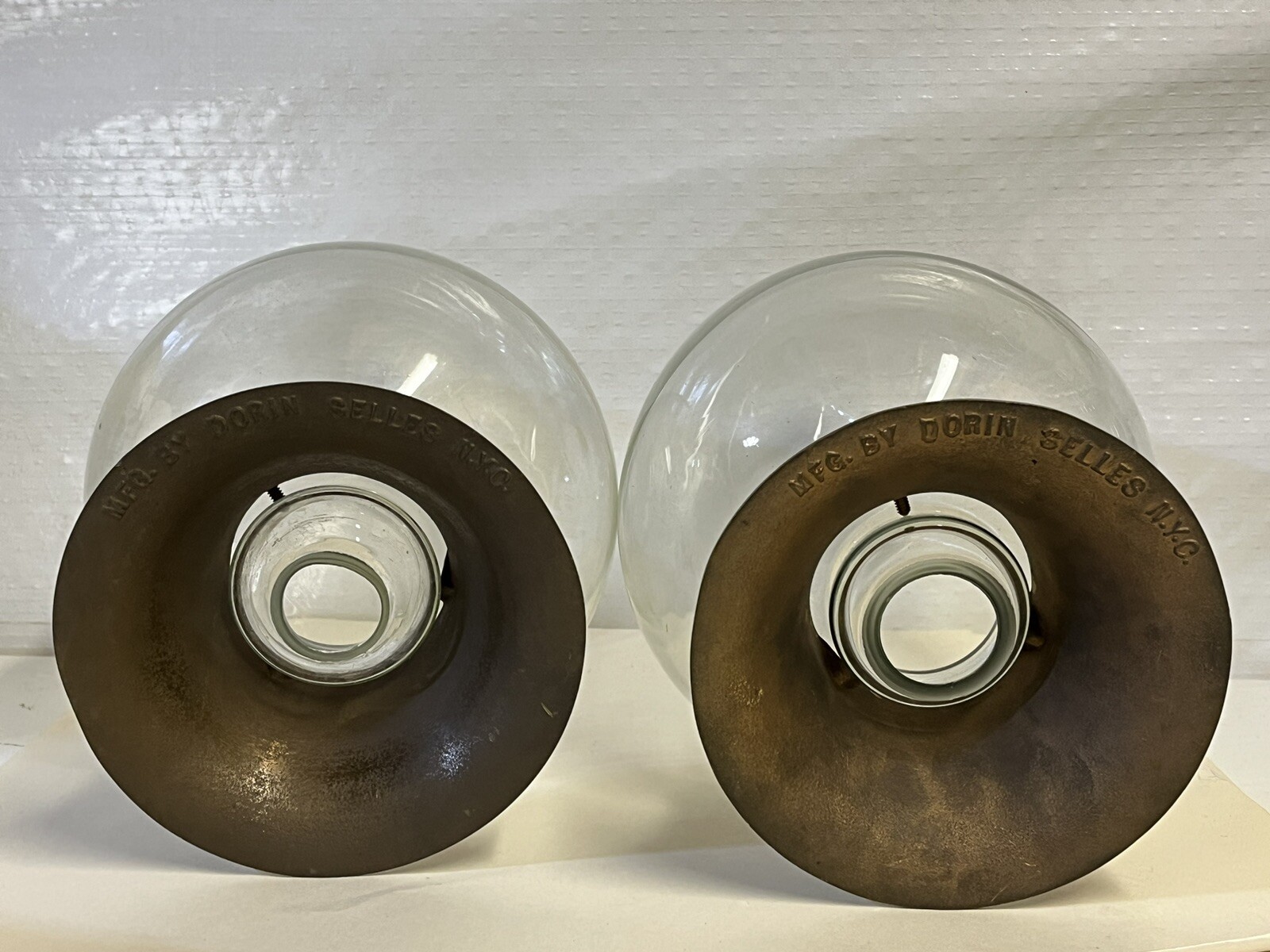 2 Antique Apothecary Pharmacy Advertising Show Globes Brass Collar Dorin Sellers