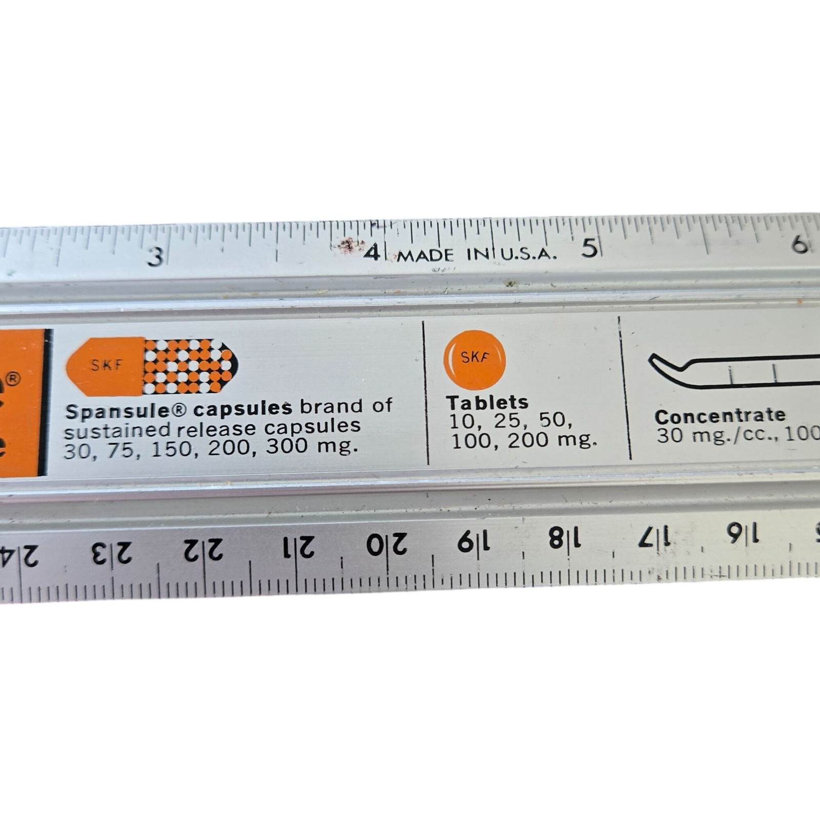 Vtg 60s SK&F Thorazine Metal 12″ Ruler Antipsychotic Medication Advertising SKF