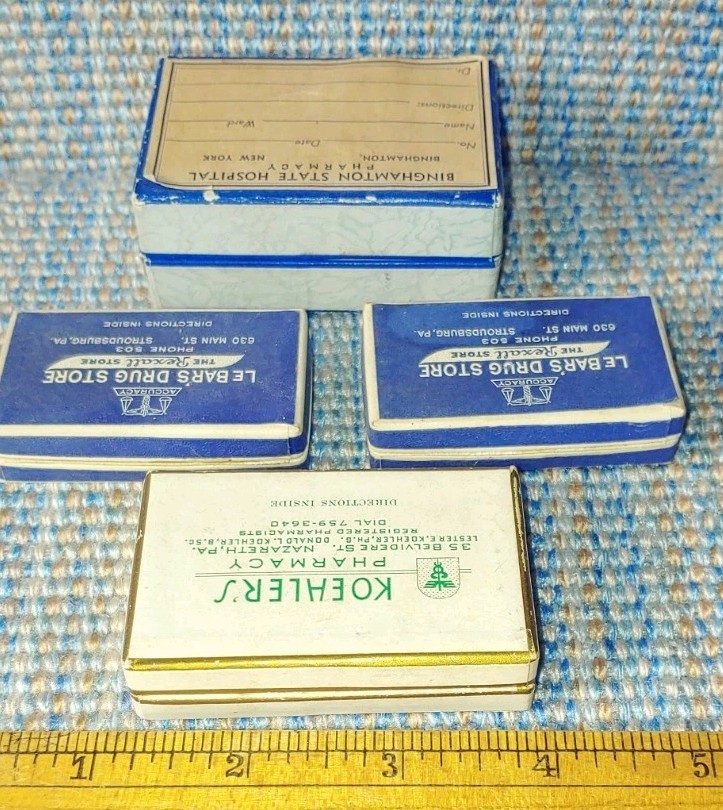4 VTG Preston Pharmacy Boxes Cardboard Binghamton NY, Nazareth & Stroudsburg PA