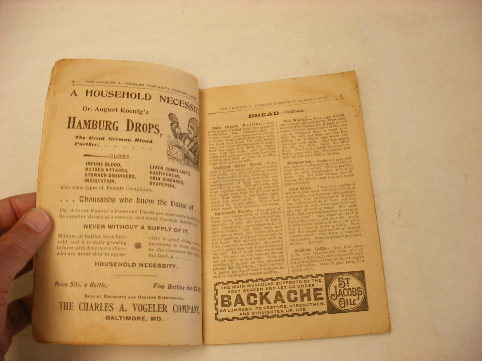 Vtg 1897 Medical Cure Pharmacy Chas. A. Vogeler Co. St. Jacobs Oil Cookbook