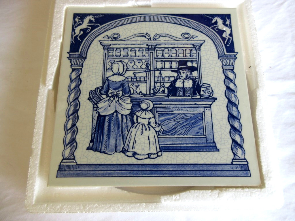 Burroughs Wellcome Delft Holland Apothecary Tile 1988 w Box Pharmacy