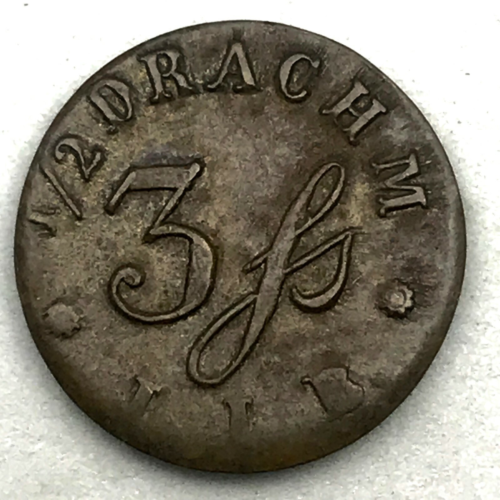 Rare: 1/2 Drachm Apothecary Weight Token, J. L. B. 3J