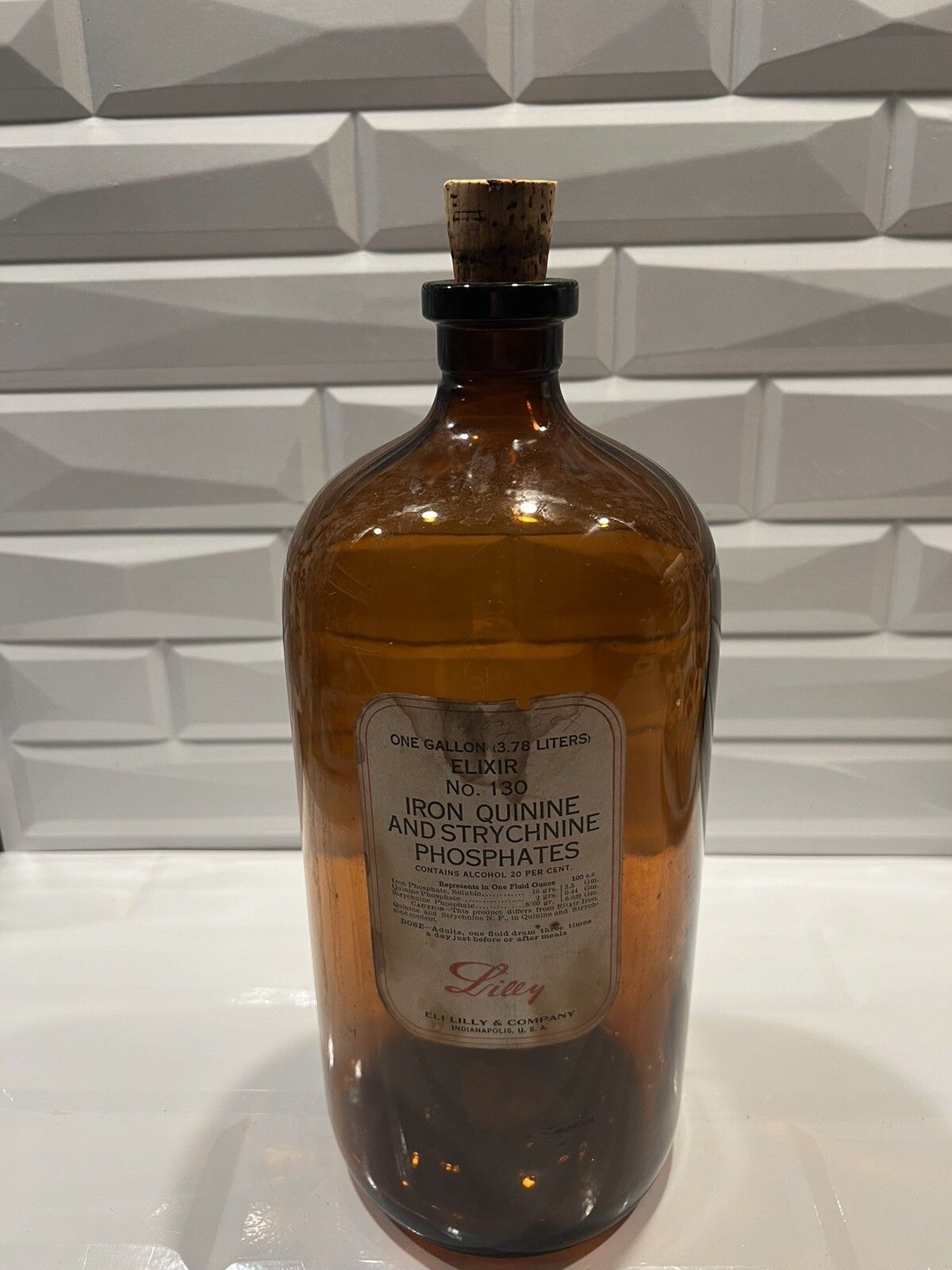 ELIXIR ELI LILLY INDIANAPOLIS Drug Store Apothecary Old One Gallon Brown Bottle