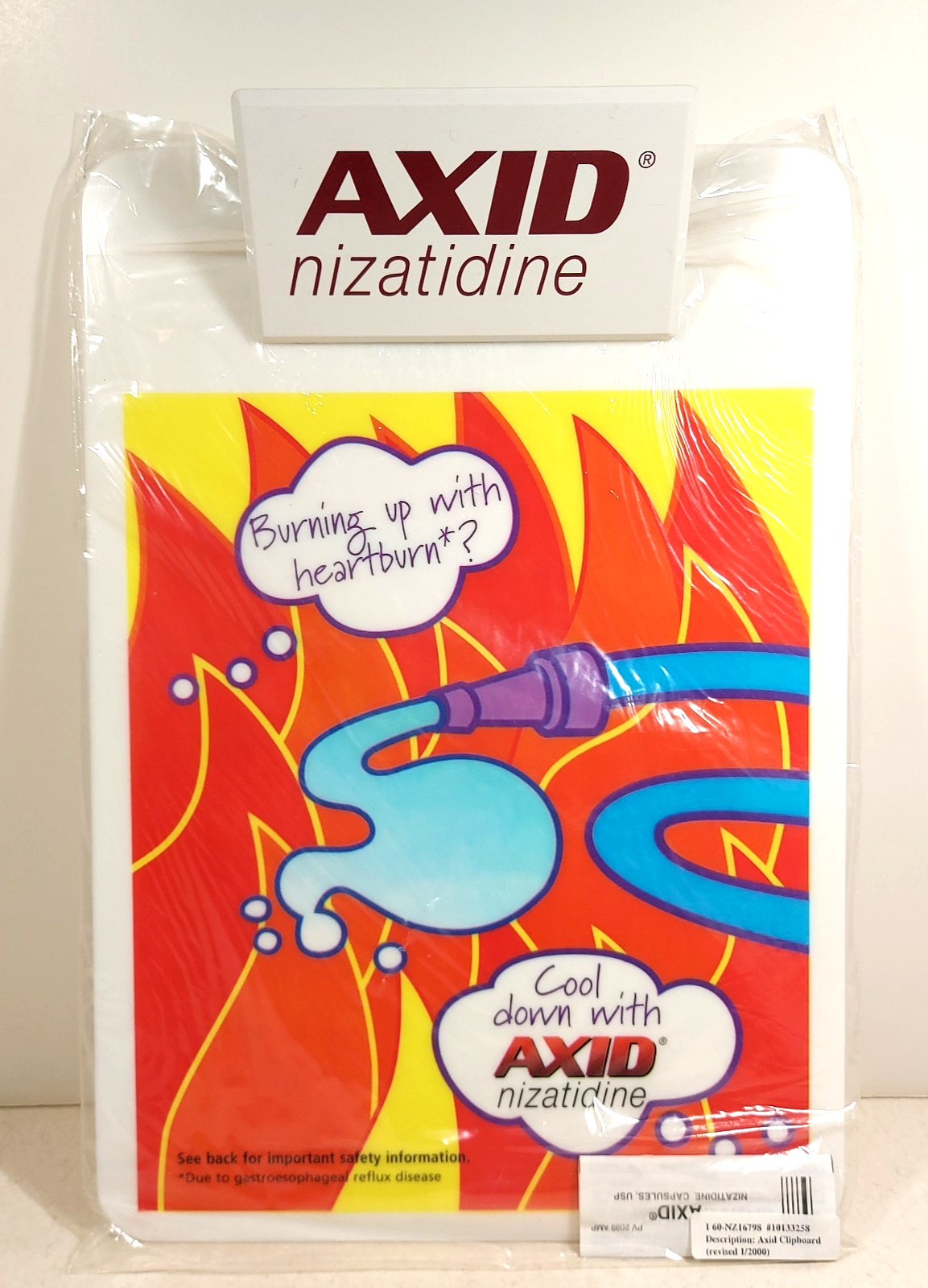 Vtg 2000 AXID Heartburn Clipboard Lilly Drug Pharmaceutical Rep Promo Swag RARE!